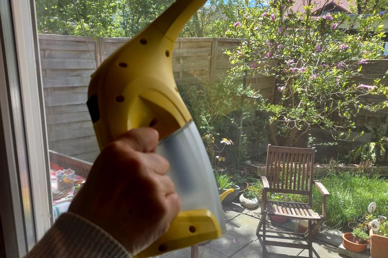 Window cleaning in progress