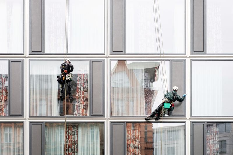 Window cleaning in progress
